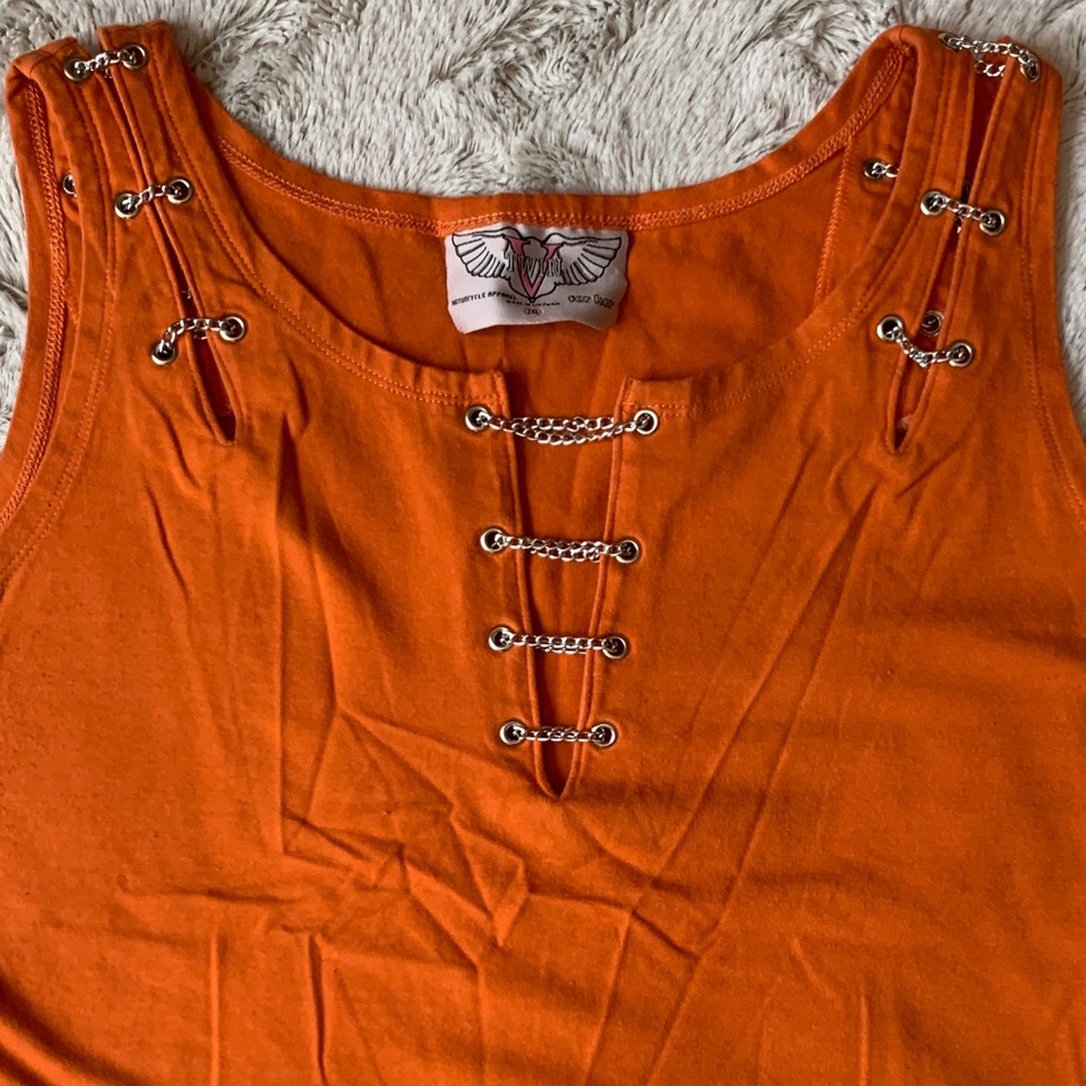 V Twin Women’s Motorcycle Apparel - Orange Tank with Chains - Picture 3 of 5